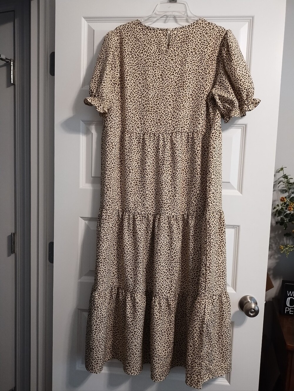 Beige Leopard Print Tiered Dress